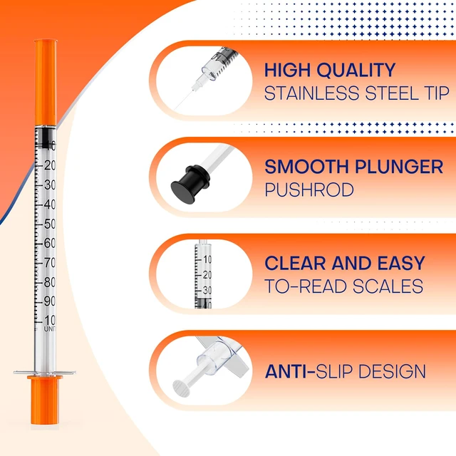 Alt view image 3 of 6 - U-100 Syringe with 31G 5/16" (8MM), 1cc 31 Gauge, 100 Pcs/Box Disposable Individual Sterile Packaged