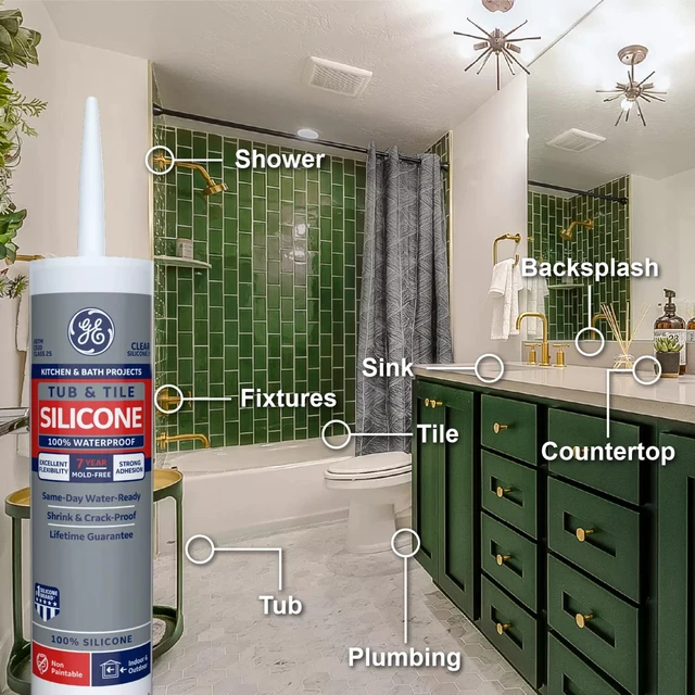 Alt view image 3 of 7 - Sealants & Adhesives 612 Tub & Tile Silicone 1 Sealant, 10.1oz, Clear (Pack of 3)