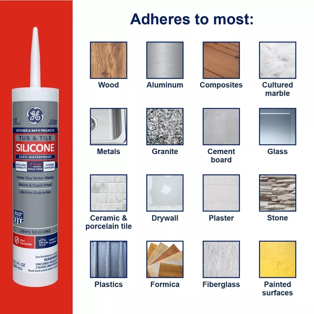 Alt view image 2 of 7 - Sealants & Adhesives 612 Tub & Tile Silicone 1 Sealant, 10.1oz, Clear (Pack of 3)