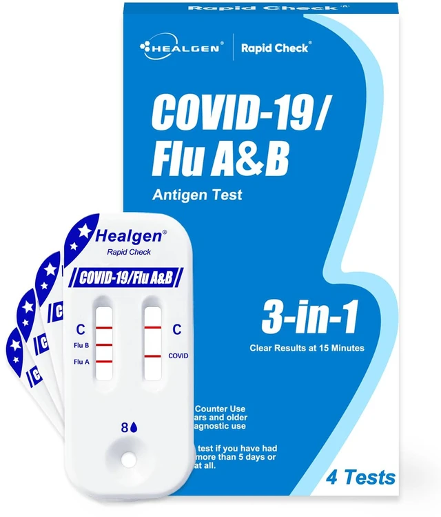 Main image of Rapid Check COVID-19, Flu A&B Antigen Test Kit, The First FDA Authorized OTC 3-in-1 Flu & COVID Home Test, Easy to Read Dual Windows, Results in 15 Mins, 4 Test