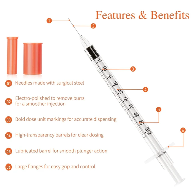 Alt view image 4 of 7 - Syringes U-100 1ml 29G 0.5in/13mm, Pack of 100 Comfortable & Accurate Dosing