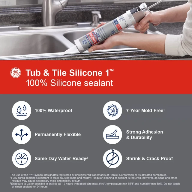Alt view image 5 of 7 - Sealants & Adhesives 612 Tub & Tile Silicone 1 Sealant, 10.1oz, Clear (Pack of 3)