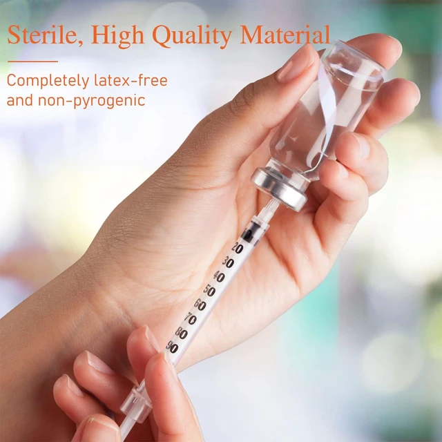Alt view image 4 of 6 - 1ml U-100 Syringe with Needle, 31G 1cc 5/16-Inch (8mm), Pack of 100 Lab Measuring Supplies,Individually Wrapped