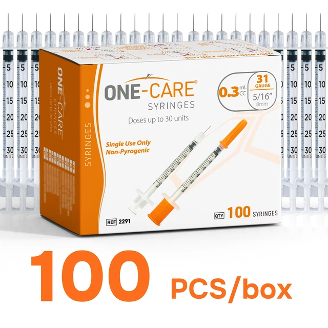 Alt view image 4 of 7 - Syringe 0.3 ml/cc, 31G x 5/16" (8mm), Orange Cap, 100pcs/bx Fine Tip, Home & Lab Use, Clear Barrel, Bold Scale, Smooth Plunger Movement & back-end stopper, Leak-Proof Design