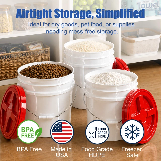 Alt view image 2 of 7 - 3.5 Gallon Bucket, Food-Grade w/Lid, BPA-Free, Red, 1 Pack Airtight Gamma Seal Screw-On Lid, Heavy-Duty 90 Mil HDPE Plastic, Food Safe and Durable Container, Bulk Storage, Made in USA