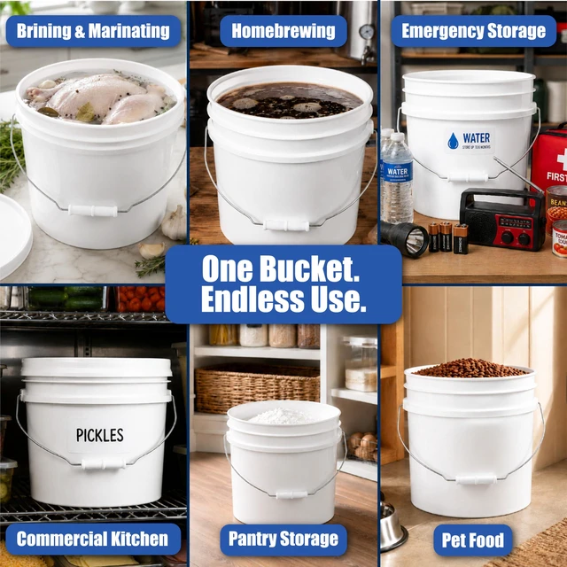Alt view image 3 of 7 - 3.5 Gallon Bucket, Food-Grade w/Lid, BPA-Free, Blue, 1 Pack Airtight Gamma Seal Screw-On Lid, Heavy-Duty 90 Mil HDPE Plastic, Food Safe and Durable Container, Bulk Storage, Made in USA