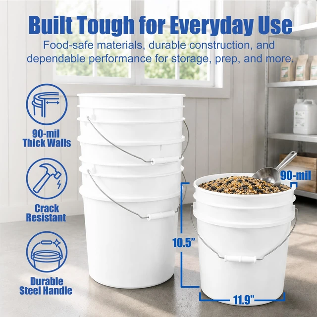 Alt view image 4 of 7 - 3.5 Gallon Bucket, Food-Grade w/Lid, BPA-Free, Red, 1 Pack Airtight Gamma Seal Screw-On Lid, Heavy-Duty 90 Mil HDPE Plastic, Food Safe and Durable Container, Bulk Storage, Made in USA