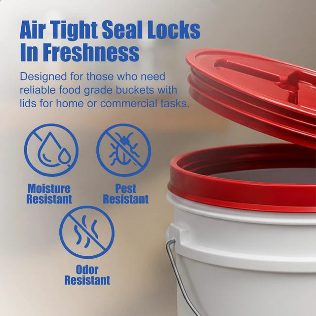 Alt view image 5 of 7 - 3.5 Gallon Bucket, Food-Grade w/Lid, BPA-Free, Red, 1 Pack Airtight Gamma Seal Screw-On Lid, Heavy-Duty 90 Mil HDPE Plastic, Food Safe and Durable Container, Bulk Storage, Made in USA