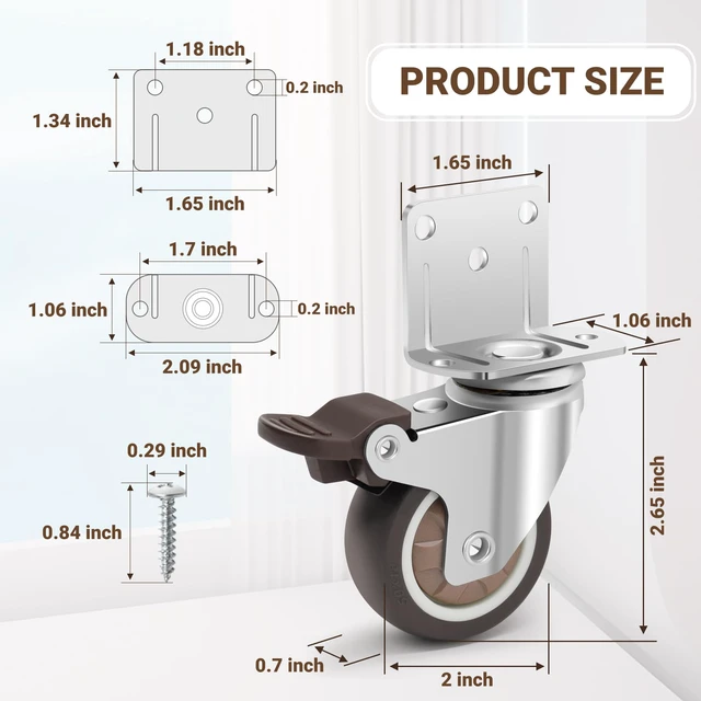 Alt view image 2 of 7 - Side Mount Casters 2 Inch L-Shaped Small Rubber Caster Set of 4, Ball Bearing 360 Degree Plate Swivel Castors Wheel 600 LBS, Casters Wheels for Furniture, Baby Bed, Kitchen, Cabinet, Table