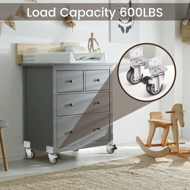Alt view image 3 of 7 - Side Mount Casters 2 Inch L-Shaped Small Rubber Caster Set of 4, Ball Bearing 360 Degree Plate Swivel Castors Wheel 600 LBS, Casters Wheels for Furniture, Baby Bed, Kitchen, Cabinet, Table
