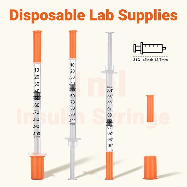 Alt view image 3 of 7 - 100 Pcs Lab Dispensing Supplies U-100-1.0cc/mL,31Ga-1/4" (6mm) Disposable Lab Supplies, Individually Wrapped