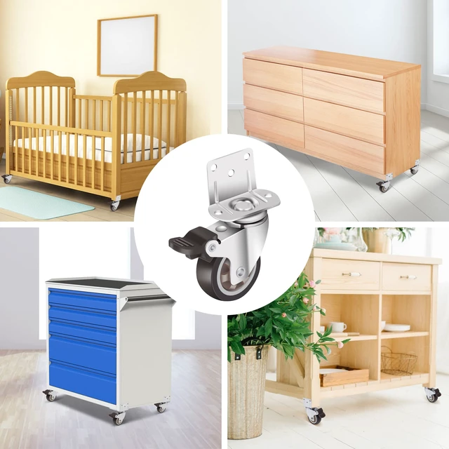 Alt view image 7 of 7 - Side Mount Casters 2 Inch L-Shaped Small Rubber Caster Set of 4, Ball Bearing 360 Degree Plate Swivel Castors Wheel 600 LBS, Casters Wheels for Furniture, Baby Bed, Kitchen, Cabinet, Table