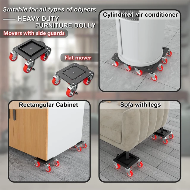 Alt view image 3 of 7 - Furniture Dolly 5 Wheels Heavy Duty with Removable Side Guards,3307 Lbs Capacity,360° Rotating Wheels & Side Brake,Furniture Movers Lifter Tool with Wheels for Appliances,Sofas,Beds,Pianos