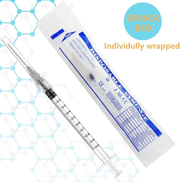 Alt view image 4 of 5 - 50 Pack Luer Lock 1ml 27Ga - 1 Inch Sample Measuring Syringe Lab Supplies, Individually Sealed Wrapped
