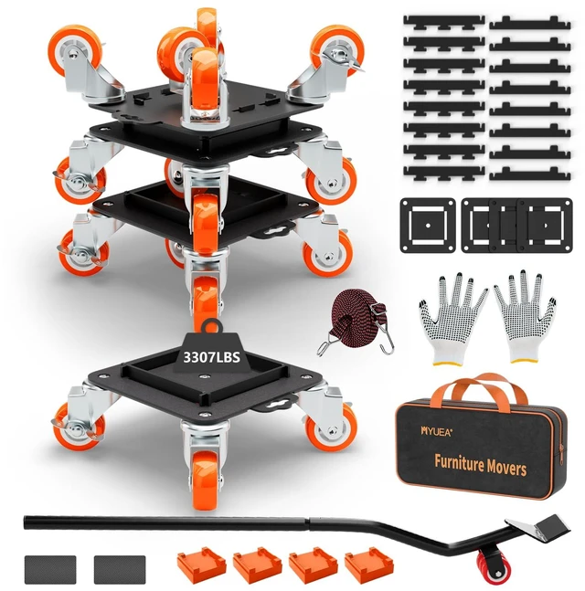 Main image of Furniture Dolly 5 Wheels Heavy Duty with Removable Side Guards,3307 Lbs Capacity,360° Rotating Wheels & Side Brake,Furniture Movers Lifter Tool with Wheels for Appliances,Sofas,Beds,Pianos