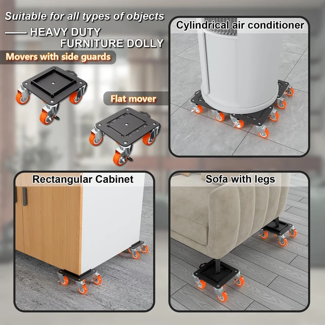 Alt view image 3 of 7 - Furniture Dolly 5 Wheels Heavy Duty with Removable Side Guards,3307 Lbs Capacity,360° Rotating Wheels & Side Brake,Furniture Movers Lifter Tool with Wheels for Appliances,Sofas,Beds,Pianos