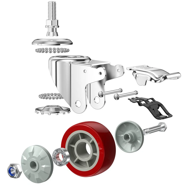 Alt view image 2 of 7 - 5 Inch Heavy Duty Stem Casters 360 Degree Swivel Thread Wheels with Metric Size M12-1.75 Screw Bolt Double Locking Brake Castor Wheel Load Capacity Upto 1200 Lbs Pack of Four