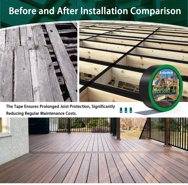 Alt view image 6 of 7 - Joist Tape, 1-5/8" x 50' Deck Joist Tape, Waterproof Butyl Tape, Self-Adhesive Deck Butyl Tape, Butyl Flashing Tape,Joist Tape Decking for Protect Beams and Wood Decks (8 Rolls)