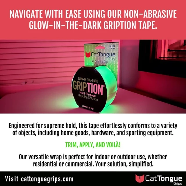 Alt view image 4 of 7 - 2" x10' Grip Tape Roll, Non-Abrasive, Waterproof, Glow Gription's patented non-rubber material is perfect for bathtubs, stairs, ramps, walkways, floors & larger household items