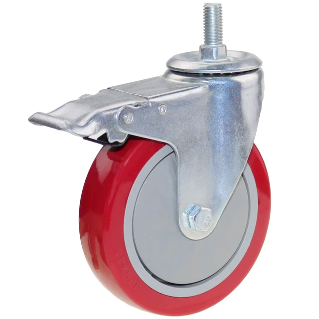 Alt view image 3 of 7 - 5 Inch Heavy Duty Stem Casters 360 Degree Swivel Thread Wheels with Metric Size M12-1.75 Screw Bolt Double Locking Brake Castor Wheel Load Capacity Upto 1200 Lbs Pack of Four