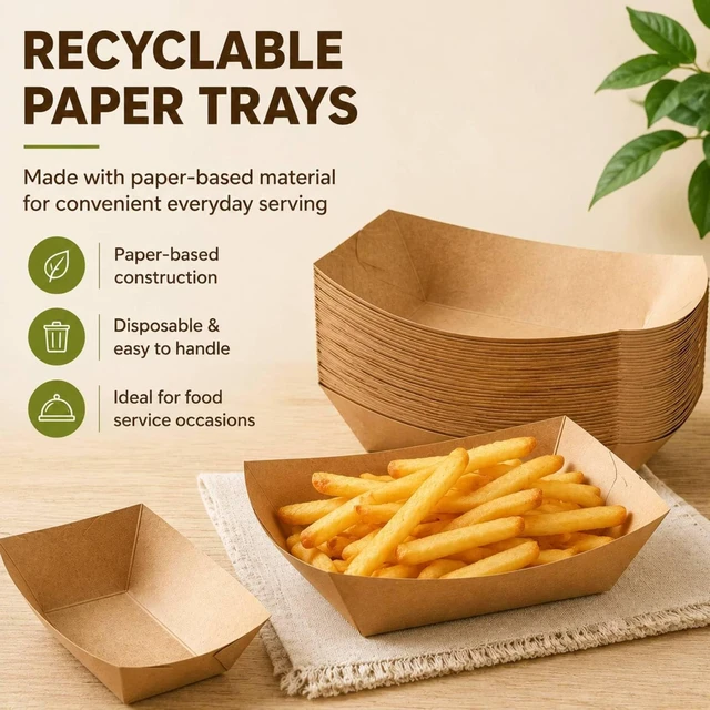 Alt view image 4 of 6 - 250 Pack 3lb Paper Food Boats - Grease-Resistant Food Trays,Heavy-Duty Food Trays Disposable for Hot Dog,Hamburger,Sandwiches,Nacho,Fries,Onion Rings or Other Snacks