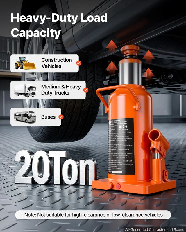 Alt view image 2 of 7 - Hydraulic Bottle Jack 20 Ton (44092.5 lbs) 9.65"-18.31" Lifting Range For Construction Vehicle, Heavy-Duty Truck, Bus, Auto Repair and House Lift, Multi-Directional Welded Jack with Long Handle