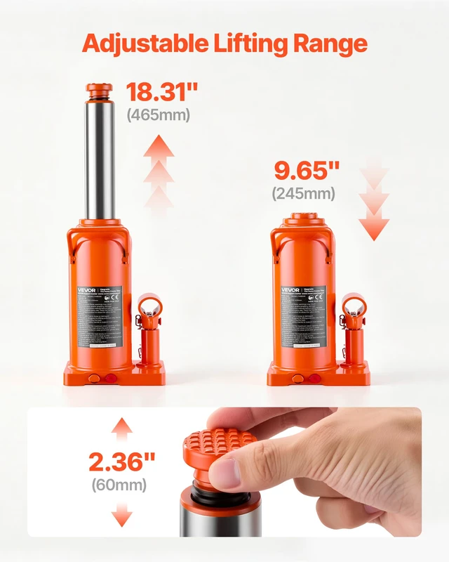 Alt view image 3 of 7 - Hydraulic Bottle Jack 20 Ton (44092.5 lbs) 9.65"-18.31" Lifting Range For Construction Vehicle, Heavy-Duty Truck, Bus, Auto Repair and House Lift, Multi-Directional Welded Jack with Long Handle