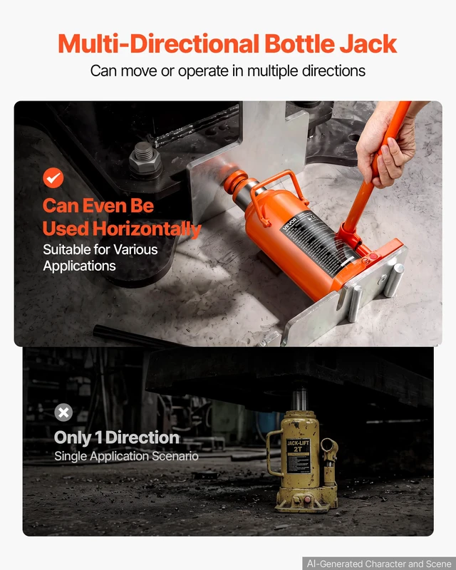 Alt view image 4 of 7 - Hydraulic Bottle Jack 20 Ton (44092.5 lbs) 9.65"-18.31" Lifting Range For Construction Vehicle, Heavy-Duty Truck, Bus, Auto Repair and House Lift, Multi-Directional Welded Jack with Long Handle