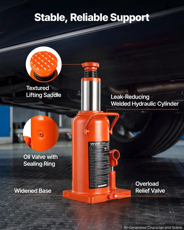 Alt view image 5 of 7 - Hydraulic Bottle Jack 20 Ton (44092.5 lbs) 9.65"-18.31" Lifting Range For Construction Vehicle, Heavy-Duty Truck, Bus, Auto Repair and House Lift, Multi-Directional Welded Jack with Long Handle
