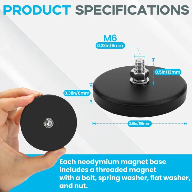 Alt view image 2 of 7 - 12PCS Strong Rubber Coated Mounting Magnets with M6 Threaded,65LBS Anti-Scratch Mounting Magnet Magnetic Non-Slip Strong Magnet for Lighting Bar, Additional Mirrors and Camera