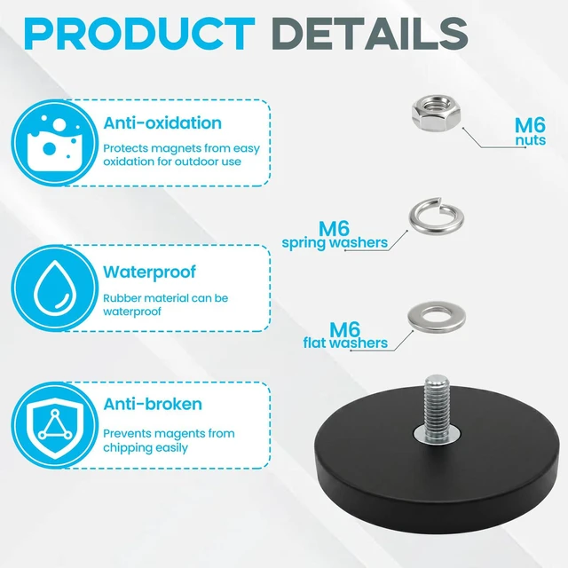 Alt view image 3 of 7 - 12PCS Strong Rubber Coated Mounting Magnets with M6 Threaded,65LBS Anti-Scratch Mounting Magnet Magnetic Non-Slip Strong Magnet for Lighting Bar, Additional Mirrors and Camera