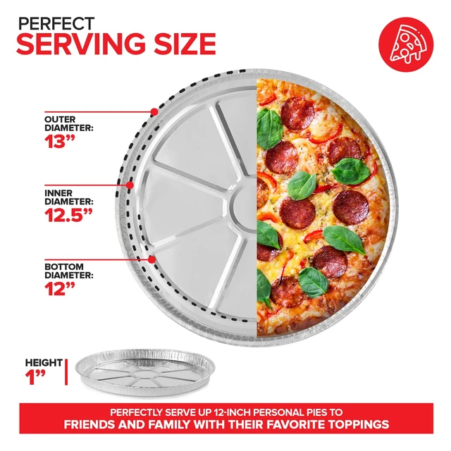 Alt view image 4 of 7 - 12 Inch Aluminum Pizza Pans Disposable (50 Pack) Round Foil Focaccia Pan for Individual Personal Pizzas, Giant Size Chocolate Chip Cookie Cake Tin, Large Serving Trays, Platter Tray