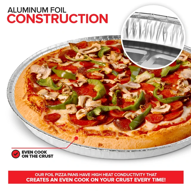 Alt view image 3 of 7 - 12 Inch Aluminum Pizza Pans Disposable (50 Pack) Round Foil Focaccia Pan for Individual Personal Pizzas, Giant Size Chocolate Chip Cookie Cake Tin, Large Serving Trays, Platter Tray
