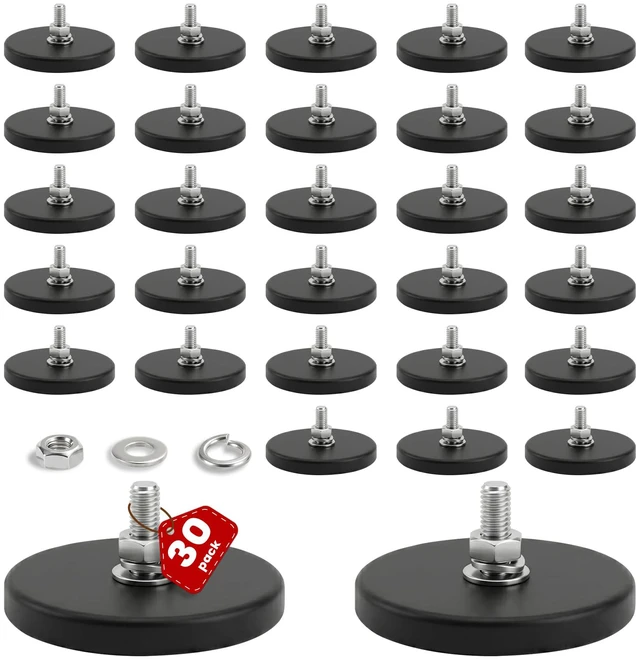 Main image of 30PCS Rubber Coated Magnets with M5 Thread, 30LBS Mounting Magnet Anti-Scratch Mounting Magnet Magnetic Non-Slip Strong Magnet for Lighting Bar, Additional Mirrors and Camera