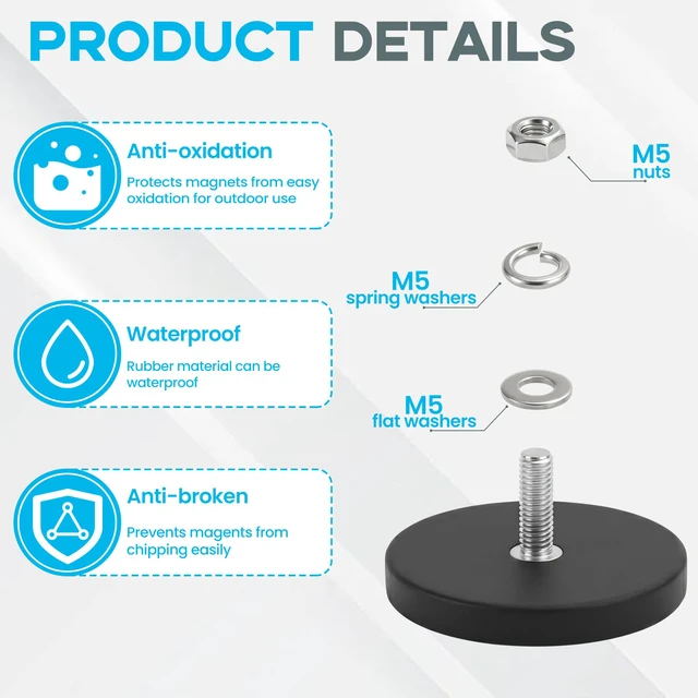 Alt view image 3 of 7 - 30PCS Rubber Coated Magnets with M5 Thread, 30LBS Mounting Magnet Anti-Scratch Mounting Magnet Magnetic Non-Slip Strong Magnet for Lighting Bar, Additional Mirrors and Camera