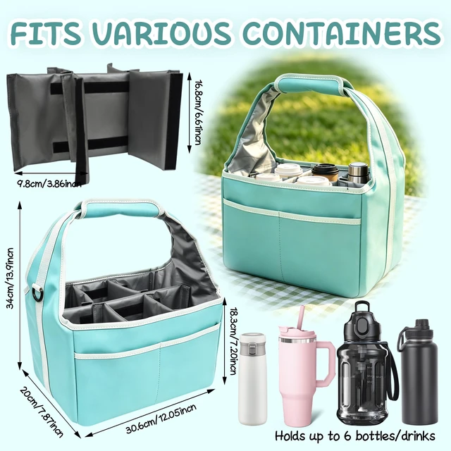 Alt view image 3 of 7 - Reusable Drink Carrier Tote Bag with Handle Family Size 6 Compartment Water Bottle Holder with Adjustable Shoulder Strap & Removable Dividers Multiple Tumbler Caddy for Car,Delivery,Family Outings