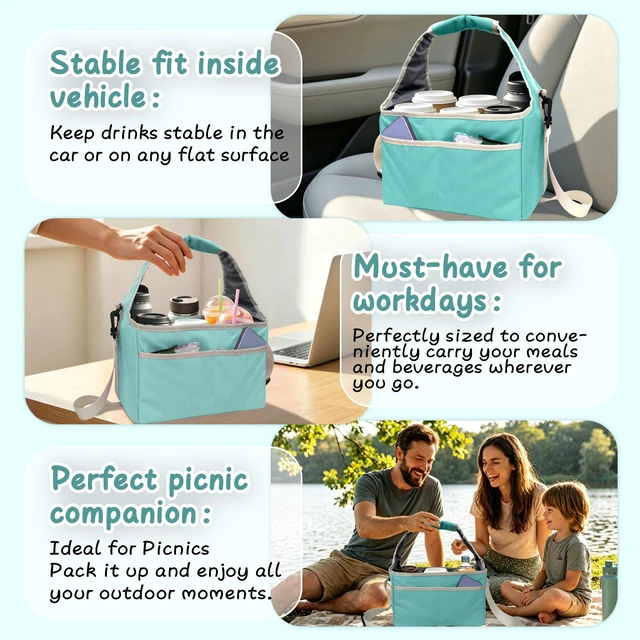 Alt view image 4 of 7 - Reusable Drink Carrier Tote Bag with Handle Family Size 6 Compartment Water Bottle Holder with Adjustable Shoulder Strap & Removable Dividers Multiple Tumbler Caddy for Car,Delivery,Family Outings