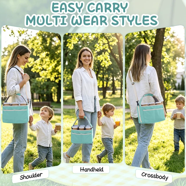 Alt view image 6 of 7 - Reusable Drink Carrier Tote Bag with Handle Family Size 6 Compartment Water Bottle Holder with Adjustable Shoulder Strap & Removable Dividers Multiple Tumbler Caddy for Car,Delivery,Family Outings