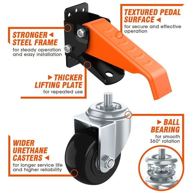 Alt view image 2 of 7 - Workbench Casters Wheels Kit Retractable Casters Set of 4, 720Lbs 2.5" heavy duty side mount lifting caster, adjustable stepdown castors 4-pack for table, work bench leg & shop equipment