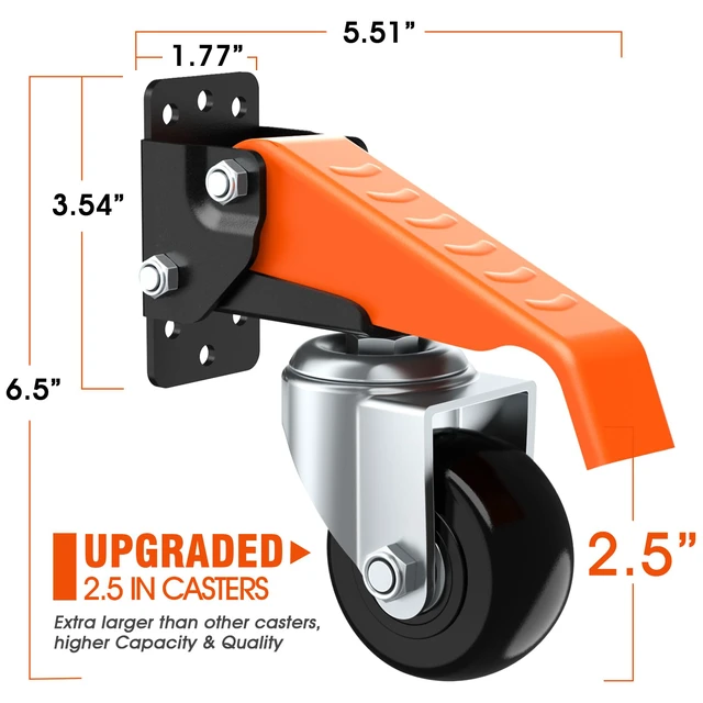 Alt view image 3 of 7 - Workbench Casters Wheels Kit Retractable Casters Set of 4, 720Lbs 2.5" heavy duty side mount lifting caster, adjustable stepdown castors 4-pack for table, work bench leg & shop equipment