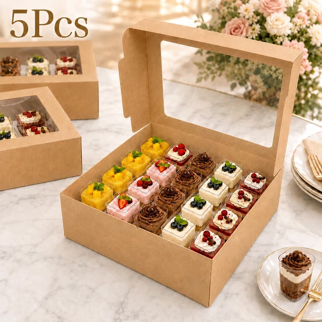 Alt view image 3 of 7 - Dessert Shooter Boxes 5 Pack, Each Box Holds 20 Count 5 oz Dessert Shooter Cups, Food-Grade Dessert Cup Holder Boxes with Inserts, Dessert Shooter Box Packaging for Parties, Catering (Brown)