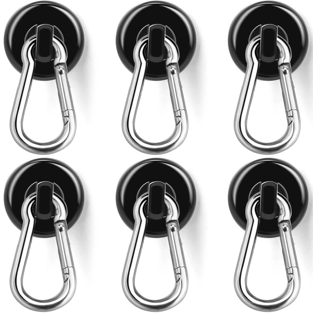 Main image of Carabiner Magnetic Hooks, 110LBS Strong Magnets Black, 6 Pack Magnetic Hooks Heavy Duty with Swivel Carabiner Hook, Great for Hanging for Cruise, Garage, Kitchen, Refrigerator, Locker