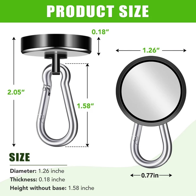Alt view image 2 of 7 - Carabiner Magnetic Hooks, 110LBS Strong Magnets Black, 6 Pack Magnetic Hooks Heavy Duty with Swivel Carabiner Hook, Great for Hanging for Cruise, Garage, Kitchen, Refrigerator, Locker