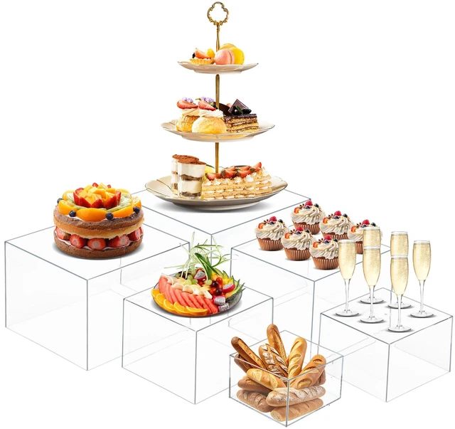 Main image of 6 PCS Buffet Risers, Large Food Risers for Buffet Table, Dessert Display Food Display Risers for Party, Acrylic Boxes Dessert Table Display, Risers Display Stands (10" 9" 8" 7" 6" 5", Transparent)