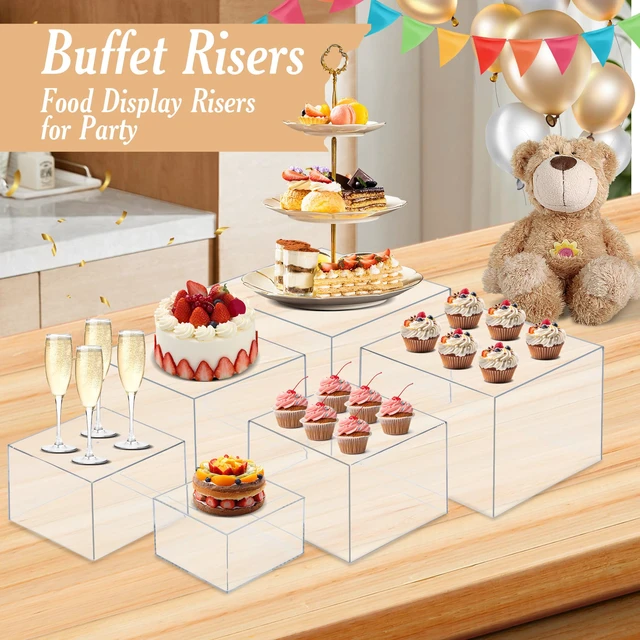 Alt view image 3 of 7 - 6 PCS Buffet Risers, Large Food Risers for Buffet Table, Dessert Display Food Display Risers for Party, Acrylic Boxes Dessert Table Display, Risers Display Stands (10" 9" 8" 7" 6" 5", Transparent)