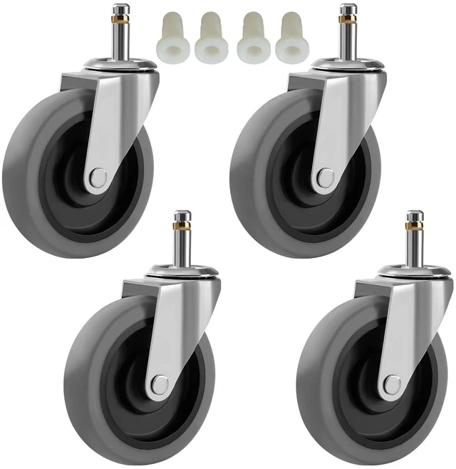 Main image of 4-Inch Swivel Stem Caster for Rubbermaid Mop Bucket Utility Cart, 7/16-Inch Stem Diameter Rubber Wheel Set of 4, Heavy Duty TPR Weber Grills Shop Vac Replacement Wheels