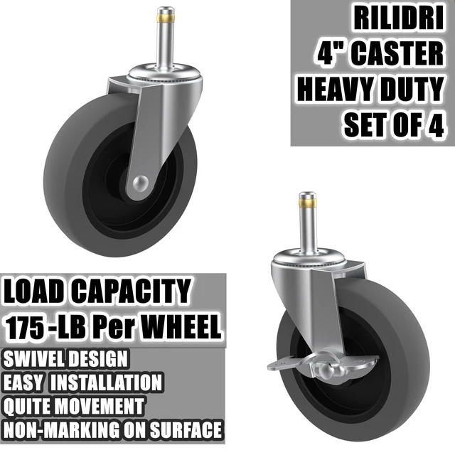 Alt view image 3 of 7 - 4-Inch Swivel Stem Caster for Rubbermaid Mop Bucket Utility Cart, 7/16-Inch Stem Diameter Rubber Wheel Set of 4, Heavy Duty TPR Weber Grills Shop Vac Replacement Wheels