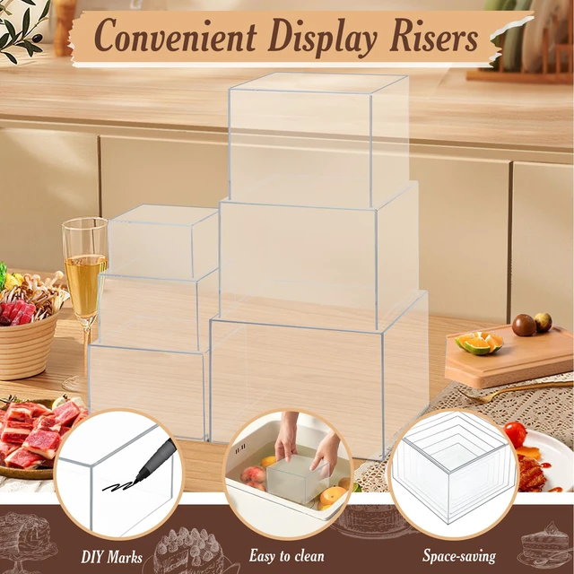 Alt view image 4 of 7 - 6 PCS Buffet Risers, Large Food Risers for Buffet Table, Dessert Display Food Display Risers for Party, Acrylic Boxes Dessert Table Display, Risers Display Stands (10" 9" 8" 7" 6" 5", Transparent)