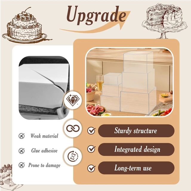 Alt view image 6 of 7 - 6 PCS Buffet Risers, Large Food Risers for Buffet Table, Dessert Display Food Display Risers for Party, Acrylic Boxes Dessert Table Display, Risers Display Stands (10" 9" 8" 7" 6" 5", Transparent)