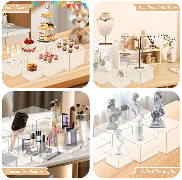 Alt view image 7 of 7 - 6 PCS Buffet Risers, Large Food Risers for Buffet Table, Dessert Display Food Display Risers for Party, Acrylic Boxes Dessert Table Display, Risers Display Stands (10" 9" 8" 7" 6" 5", Transparent)